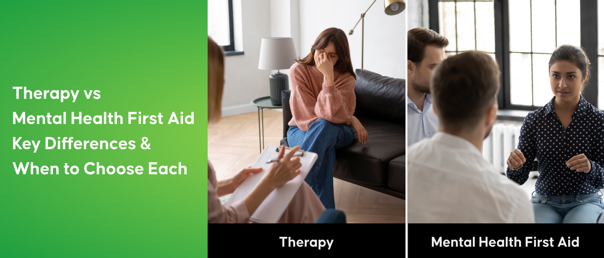 Person deciding between therapy and Mental Health First Aid support